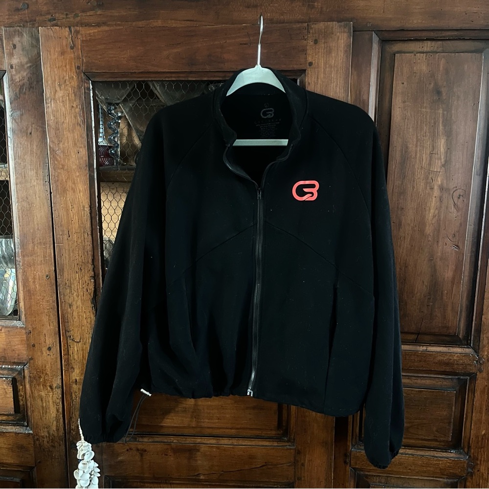 Black CycleBar Cropped Lightweight Zip Up Bomber